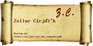 Zoller Cirjék névjegykártya